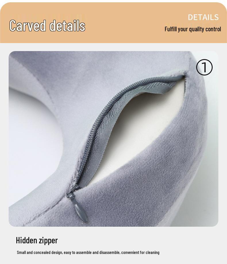 Blue Travel U-Shape Memory Foam Pillow: Foldable, Portable Neck Support with Buckle, Perfect for Naps.