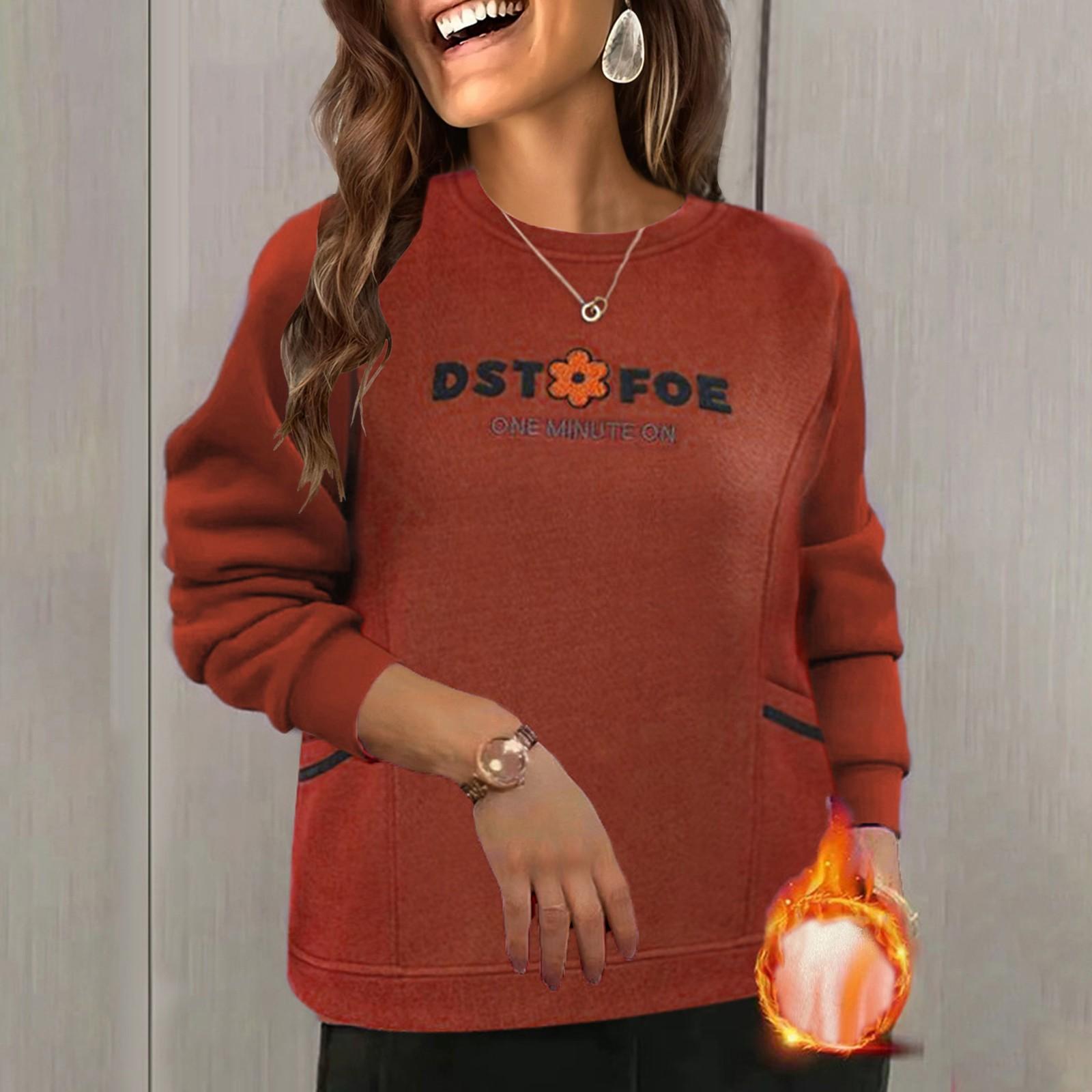 

Толстовки для женщин оверсайз с круглым вырезом, флисовый пуловер, топы с длинным рукавом, удобные модные наряды для осени и зимы XXL винный