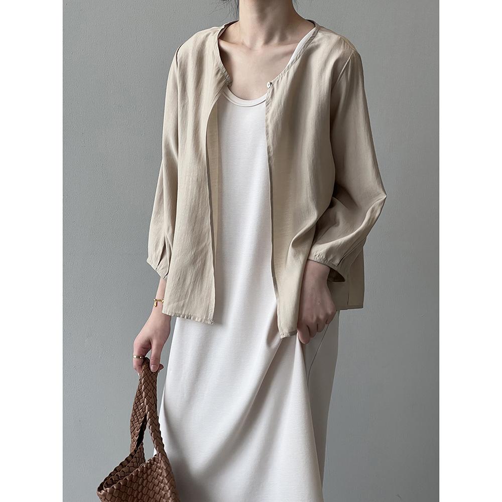 Round Neck One Button Sun Shirt Women's Spring and Summer Loose Cardigan Seven-tenths Sleeve Cardigan