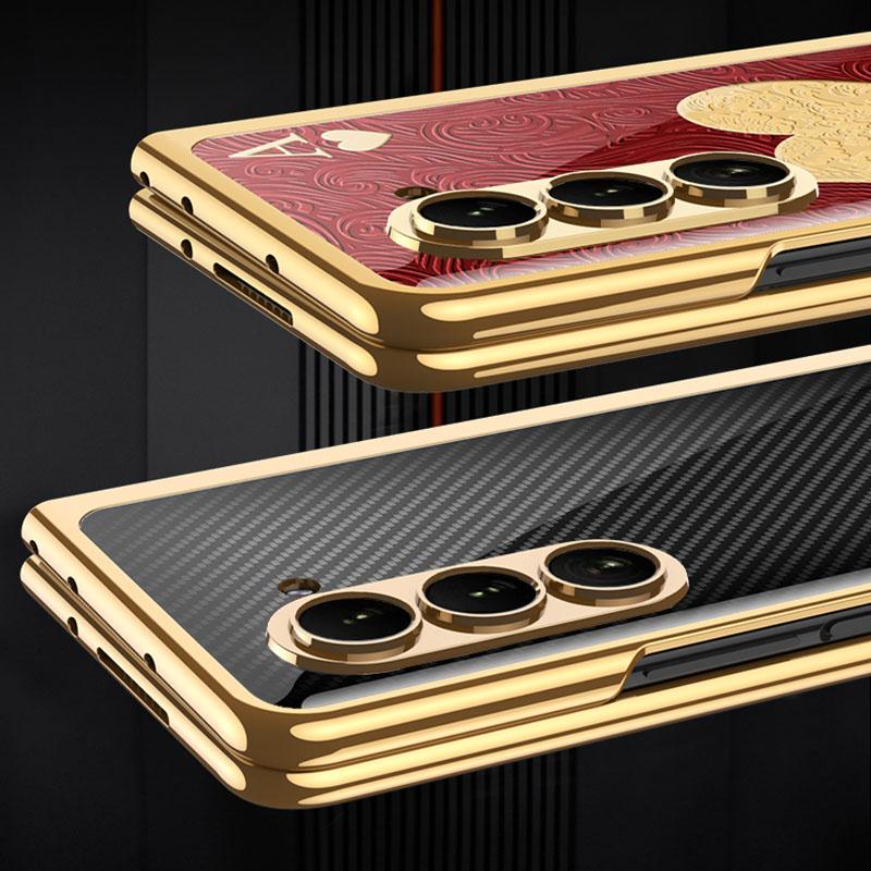 Luksusowe Platerowane Etui Pełne Pokrycie dla Samsunga Galaxy Z Fold 7 6 5 Fold5 Malowane Szkło Hartowane Odporne na Wstrząsy Ochronne Etui na Telefon