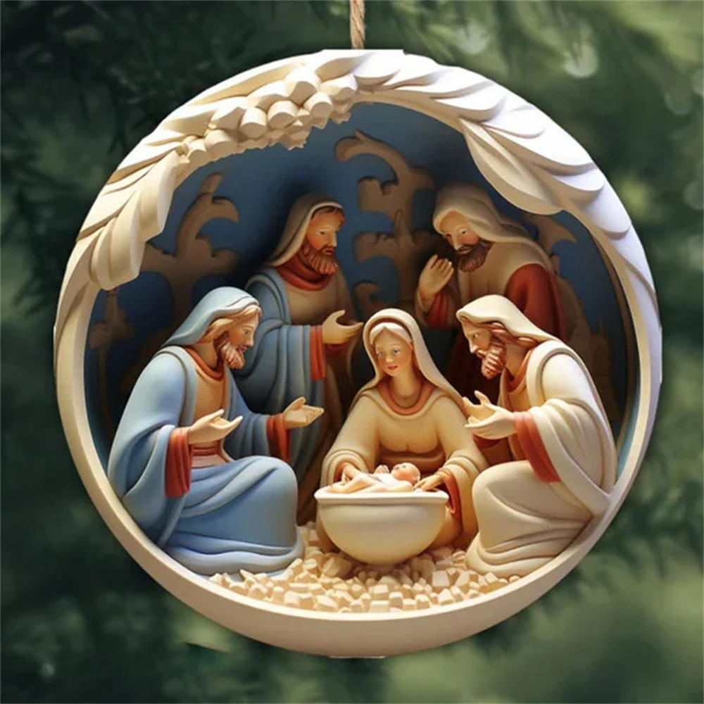 Religious Art 2D Flat Jesus Birth Pendant Relief Effect Sign Ornaments Nativity Scene Decoration Acrylic Christmas Ideal Decor