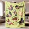 Cute Cartoon Pigeon Blanket Green Background Bird Print Soft Warm Blanket Sofa Bed Room Decor All Season