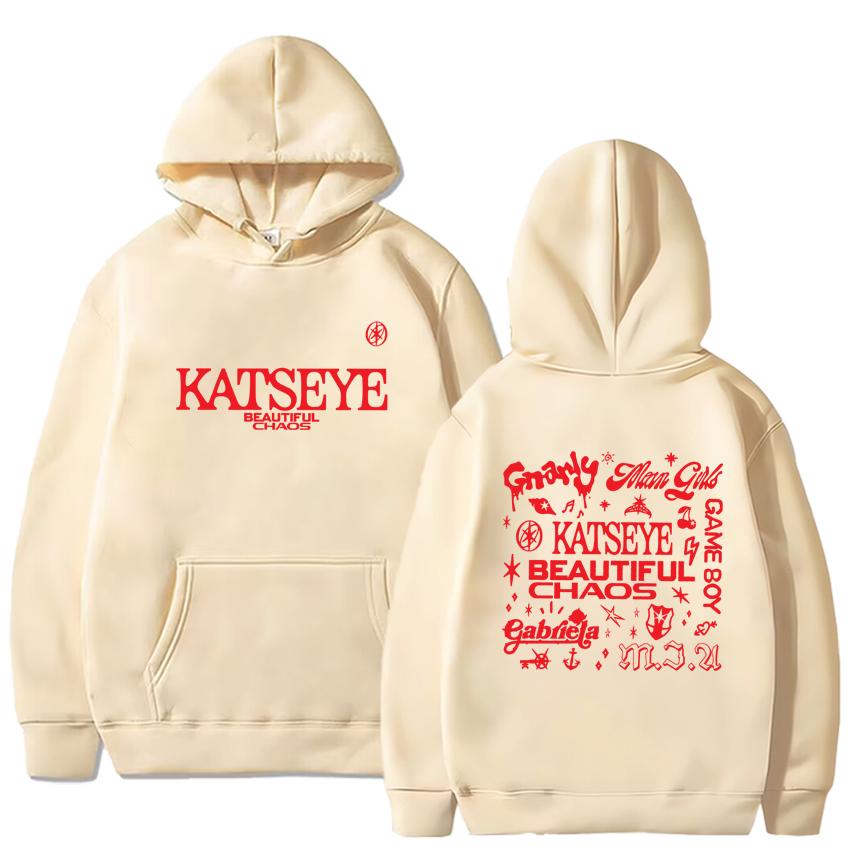

KATSEYE THE BEAUTIFUL CHAOS TOUR 2025 Принтованное худи мужское женское Gabriela с длинным рукавом потертый винтажный флис хип-хоп стритвир L