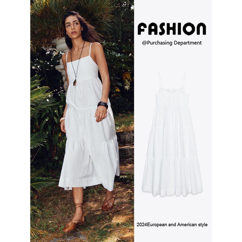 Za2025 Summer New Women clothes Sleeveless Layered Patchwork Poplin Sling Midi Dress 3564085 250