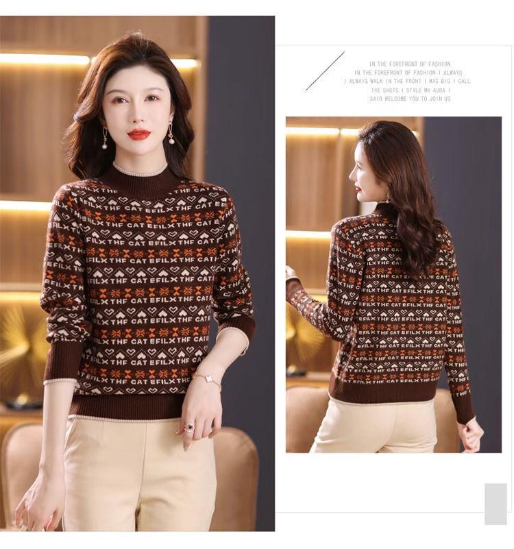 2024 Women's Autumn/Winter Half-Turtleneck Jacquard Knitted Sweater