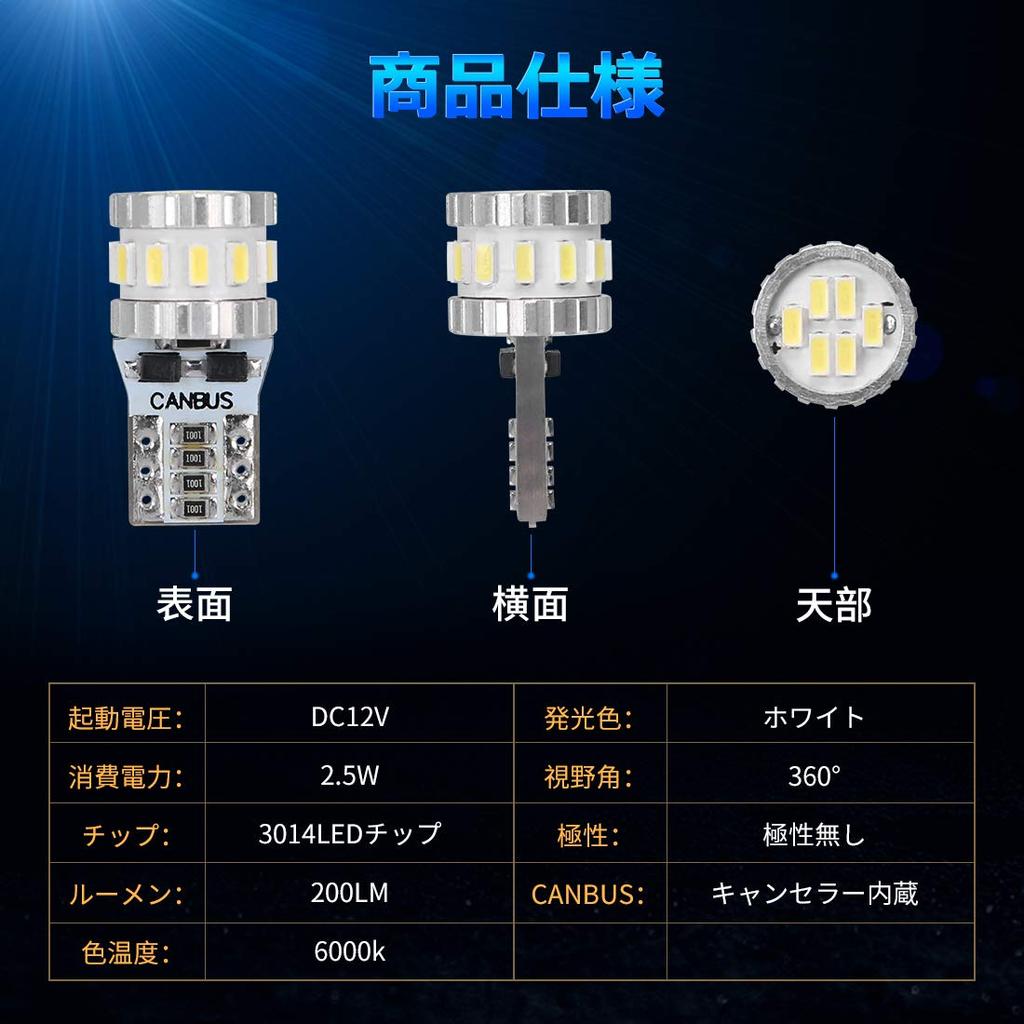 T10 LED, White, Explosive Light, Built-in Canceller, Position Lamp, Number Light, Room Lamp, Heavy