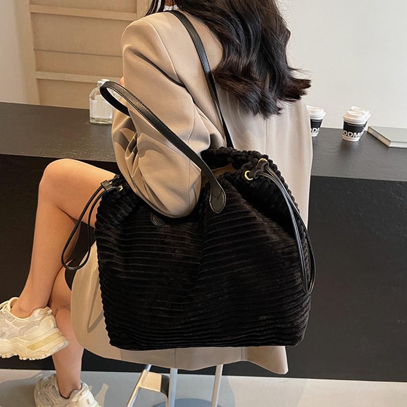 Autumn/winter Corduroy Shoulder Bags Large Capacity Furry Women's Bags High Quality String Soft Versatile Handbags CLE