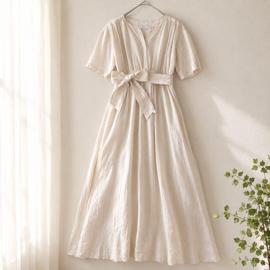 Used [Good Condition] Srobe Jena Linen Short Sleeve Long Dress with Belt #233