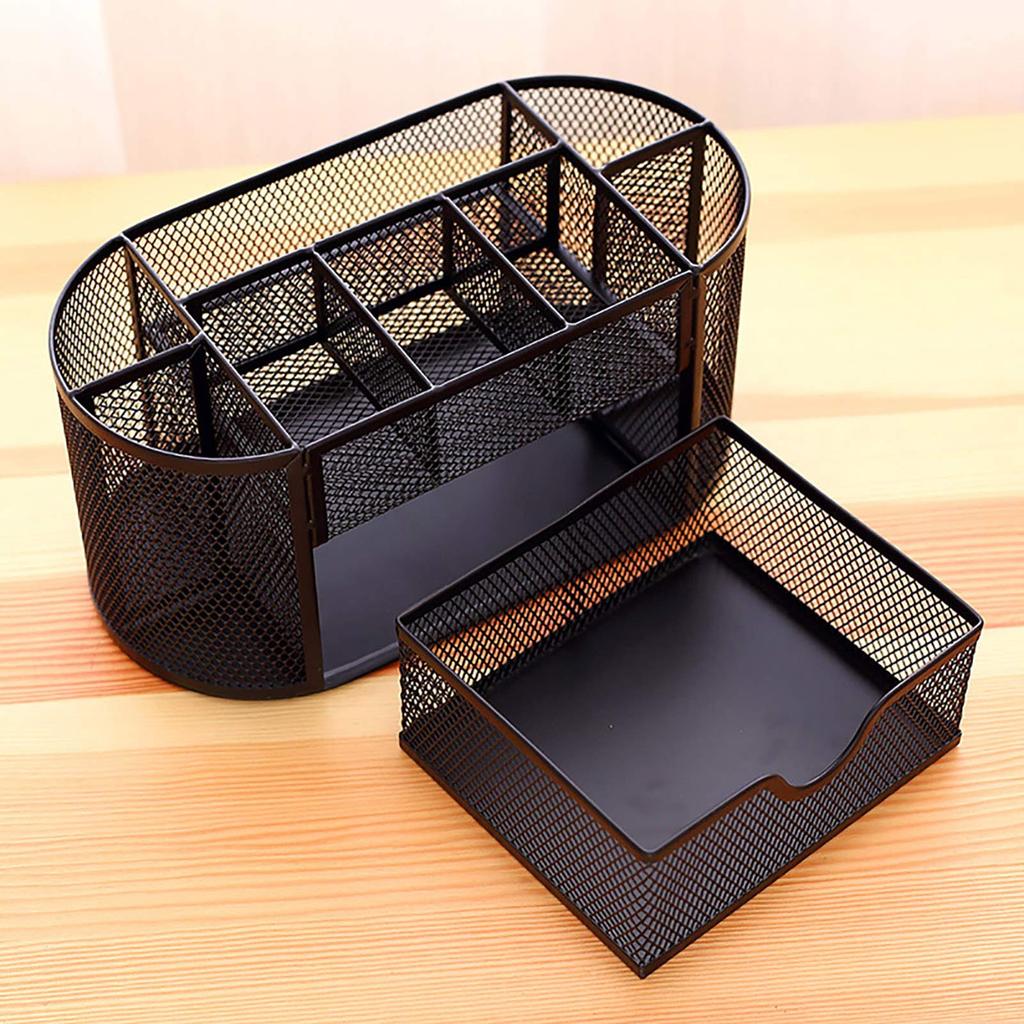 VANRA Pen Holder Metal Mesh Desk Organizer with Drawer Accessory Case Multifunctional Stationery Storage Supplies 8 Sizes