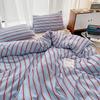 Simple Style Duvet Cover Red And Blue Stripe Bedding Set Flat Sheet Set 100% Washed Cotton Room Bedding for Kids Adult