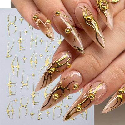 Nail Art Sticker, French Multi-Color Flame Irregular Line Mango Adhesive Nail Sticker