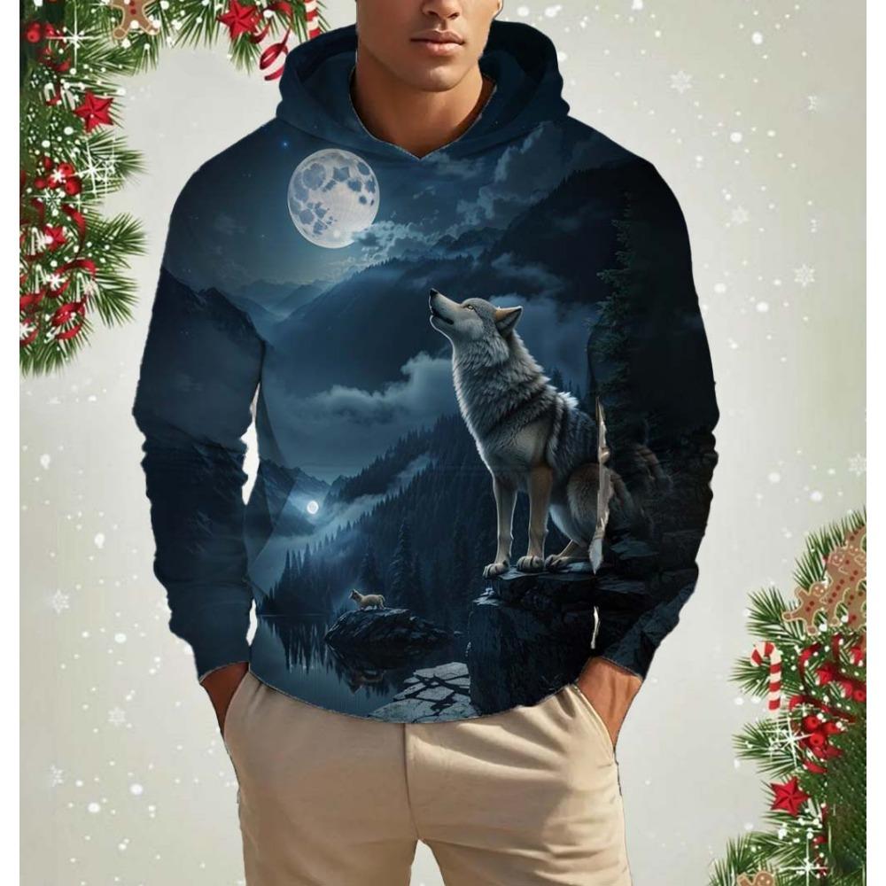 Men's Hooded Fashion Animal Wolf 3D Print Hoodies Top Spring Autumn Fashion Casual Long Sleeved Pullover Oversized Sweatshirts