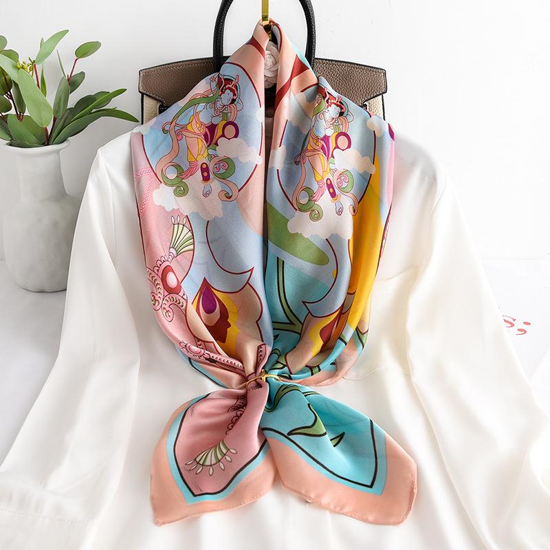 Satin Silk Square Scarf Women High Quality Shawl Flower Neckerchief Ladies Headband Hair Bands Print Foulard Hijab Wraps Bandana