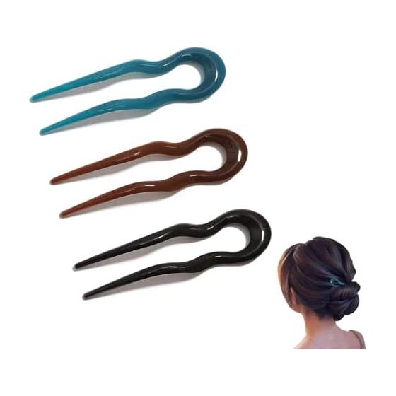 LeTradeJP 3-Piece U-Shaped Shell Comb Hair Stick Set, Hairpin, Hair Accessory, Simple Hair Clip, Elegant