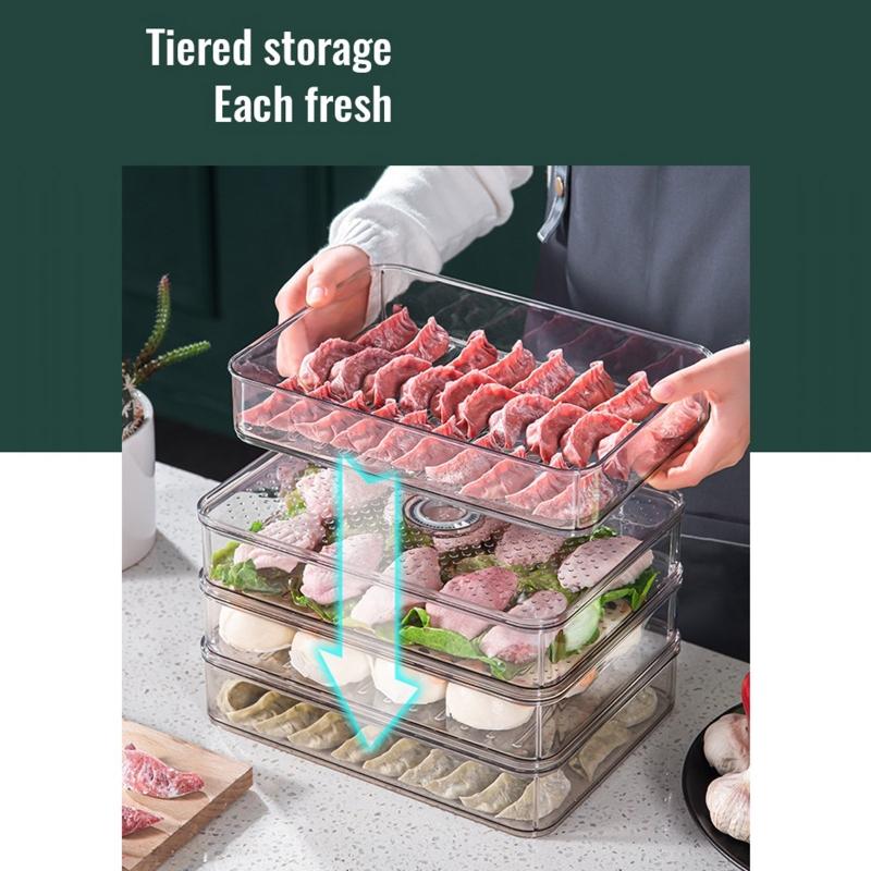 Stackable Dumpling Food Containers Clear Refrigerator Organizer with Lids Food Storage Box for Kitchen Fridge Non-stick