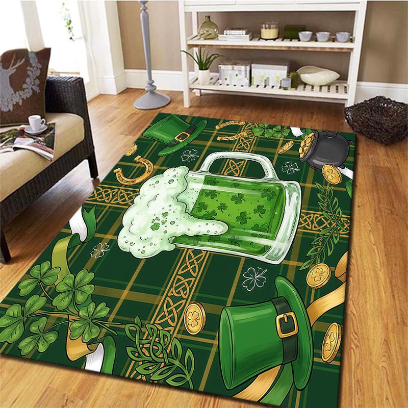 St.Patrick's Day cloverPattern Square Carpet,Area Rug,Carpet Rug for Living Room Bedroom Sofa Playroom Decor,Non-slip Floor Mat,Holiday Birthday Gifts