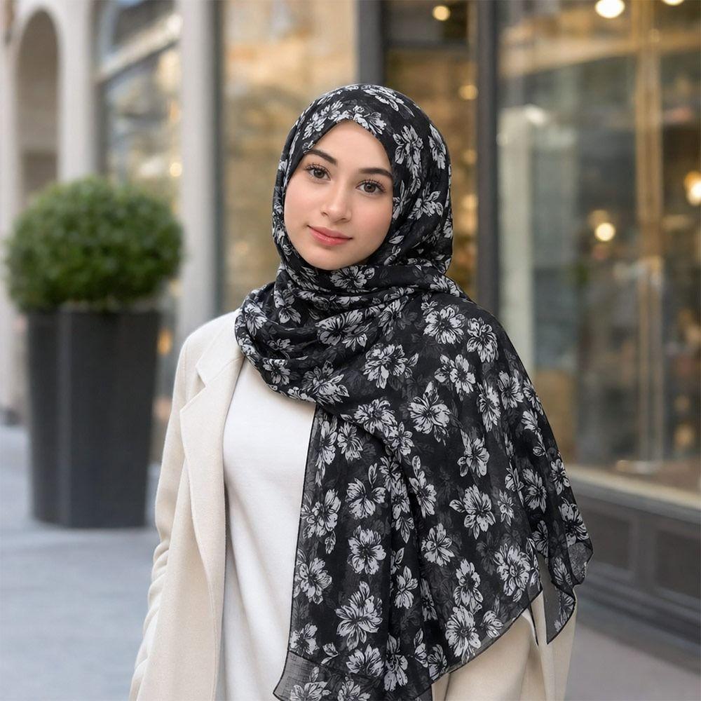 Breathable Floral Printed Scarf Soft Muslim Scarf Fashion Hijab Shawl Muslim Women
