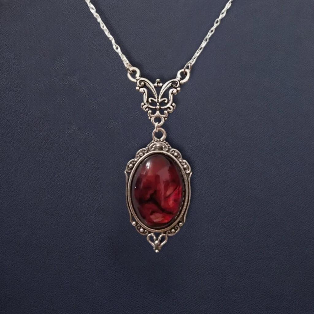 Victoria Bronze Necklace with Red Stone Pendant