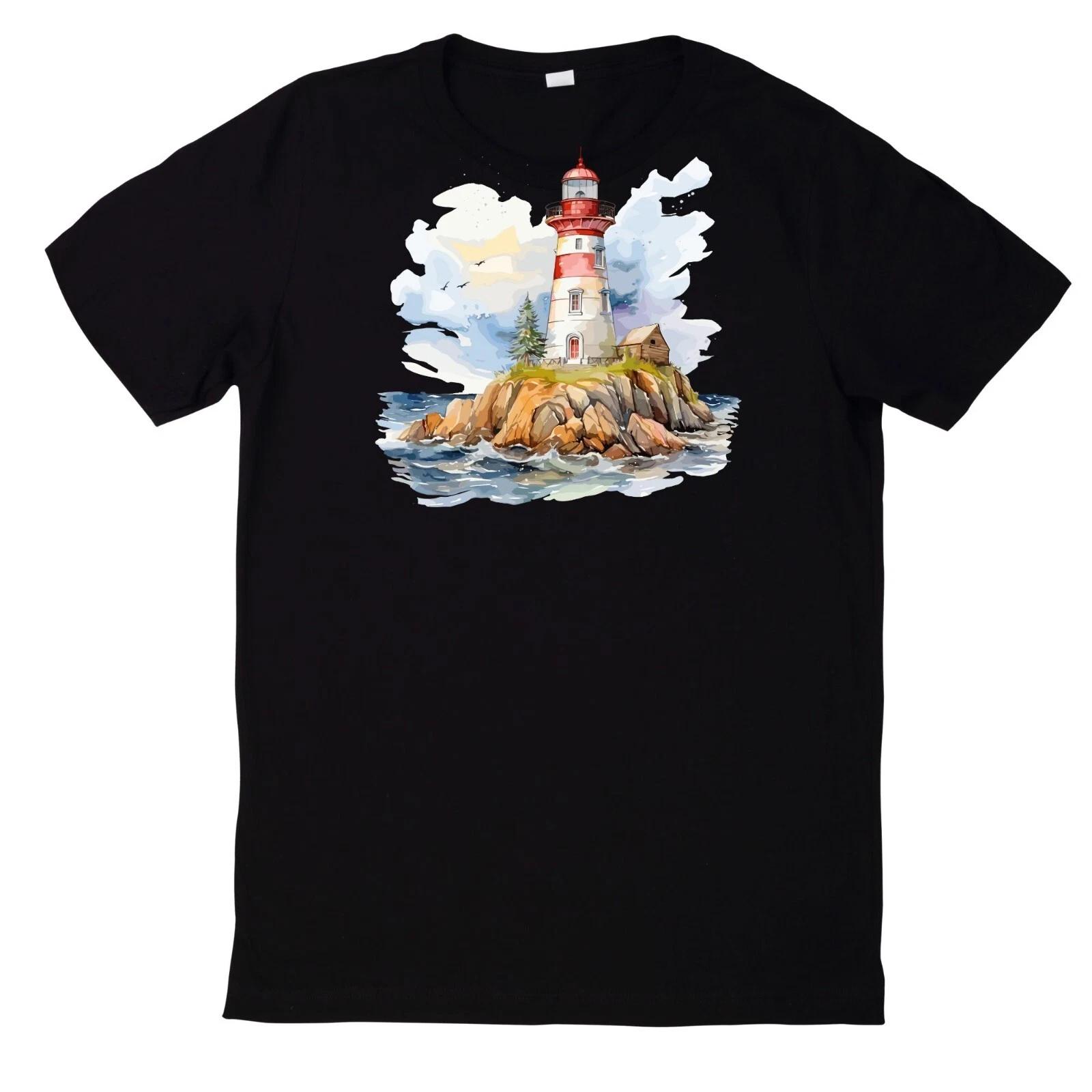 T-Shirt Aquarell Leuchtturm Motiv Baumwolle M