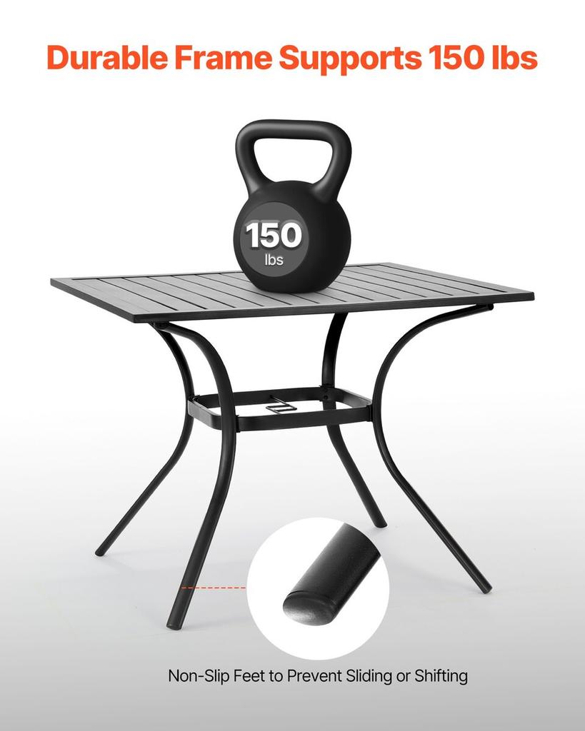 Garten-Esstisch, 94 cm quadratisch, Metall Stahlblech, Hinterhof Bistro-Tische, mit 38 mm Sonnenschirmloch, Außen Allwetter Große Möbel für Rasen