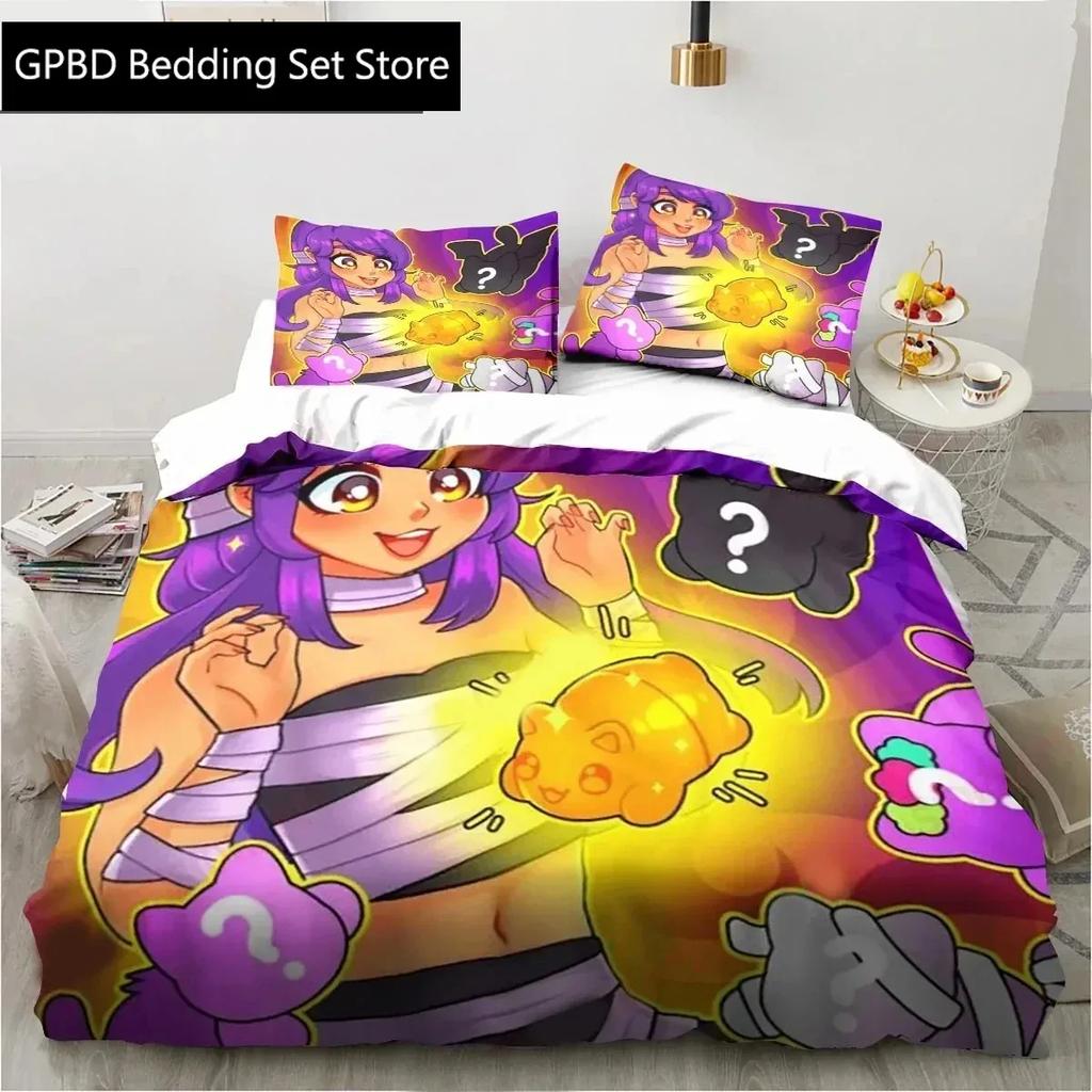 3D Cartoon Game Cute Aphmau with Wings Bedding Set Single Twin Double Queen King Cal King Size Bed Linen Set