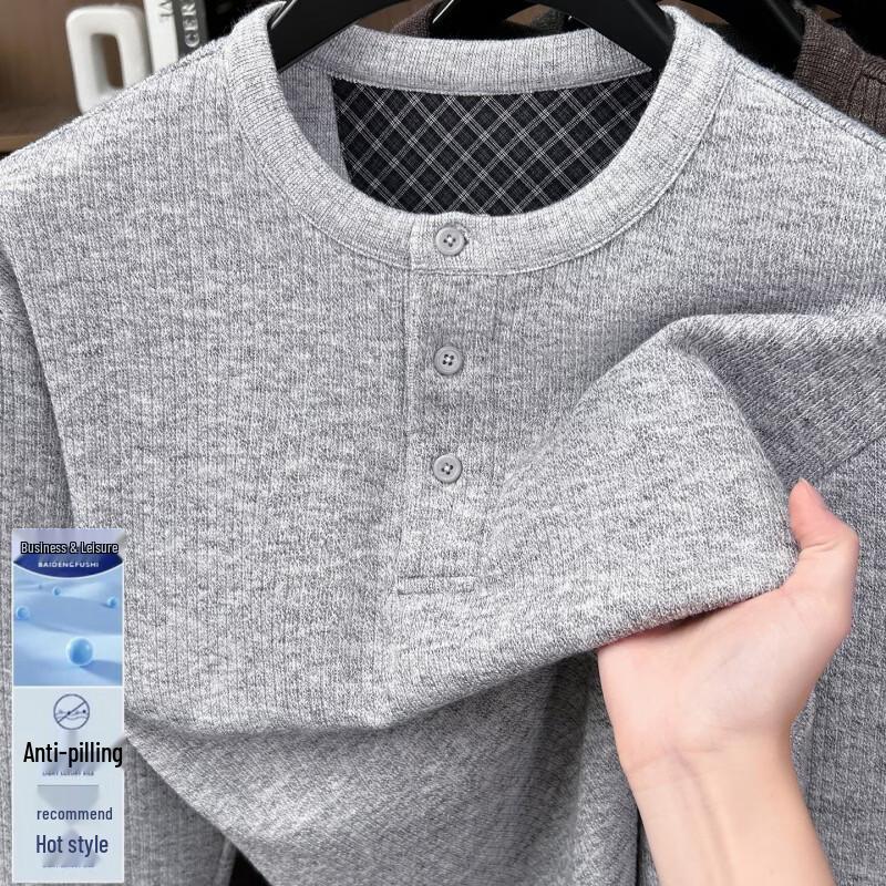 Pierre Cardin Herre Henleyskjorte med lange ærmer, strikket T-shirt