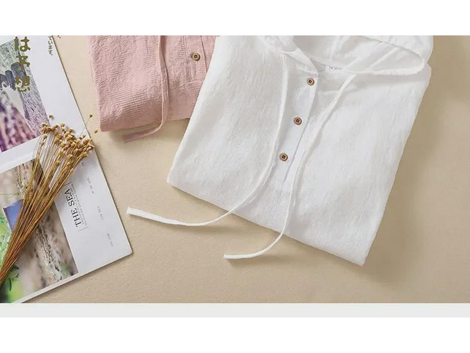2024 Women's Chinese-Style Jacquard Embroidered Cotton-Linen Hooded Cardigan Shirt - Casual and Trendy Summer Wear