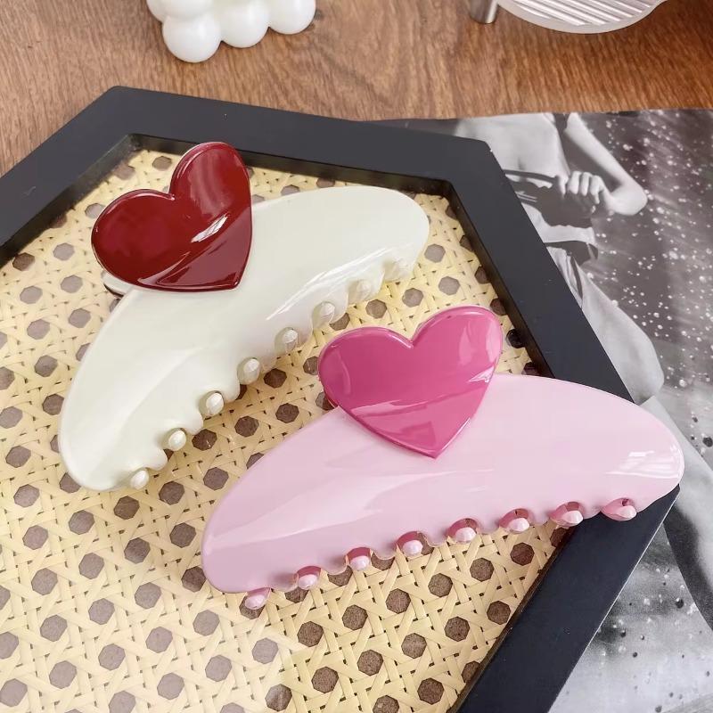 New Candy Color Love Heart 5.11" Big Size Hair Claw Clips for Women Girls Elegant Geometric Plastic Spring Summer Headwear Gift