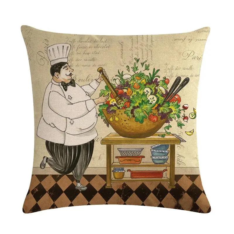 Chef Portrait Oil Painting Pattern Home Decor Cushion Cover Decorative Cotton Linen Throw Pillowcase Sofa Pillow Cover 45X45Cm