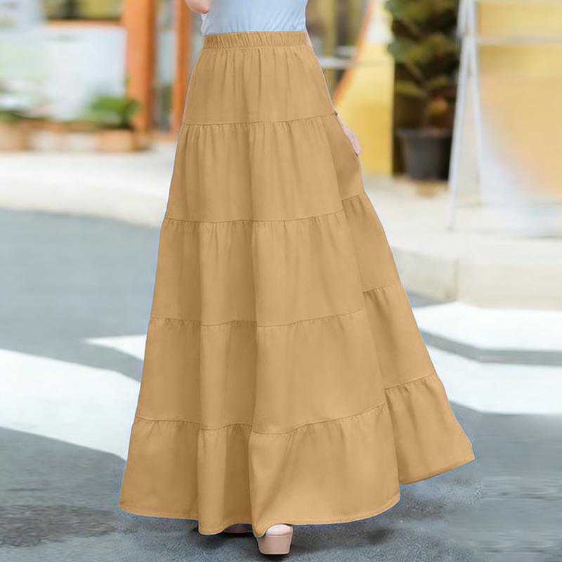 ZANZEA Dámské ležérní, elastický pas, jednobarevné volné dlouhé sukně