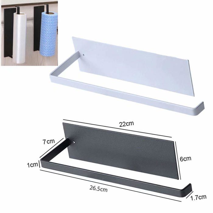 Adhesive Paper Towel Holder - AIMOONSA - 26.5×7×22 Cm - Carbon Steel - White - Wall/Under-cabinet Mounting
