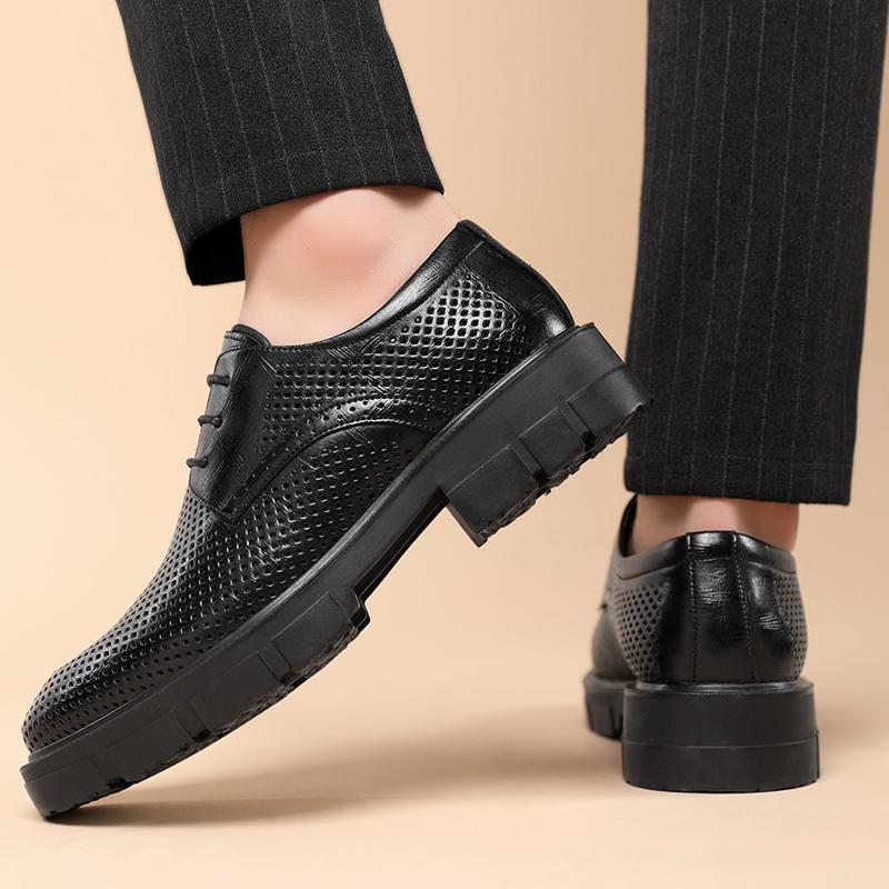 New Men Hollow Summer Platform High Heel 5/8/10 CM Height Growth Formal Men Derby Leather Shoes Man Wedding Dress Shoes Elevator