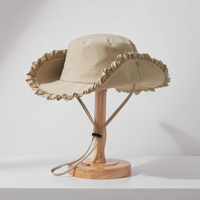 

Hat female solid color ruffle leaf edge bucket hat sun protection bucket hat outdoor sun hat summer Average Size