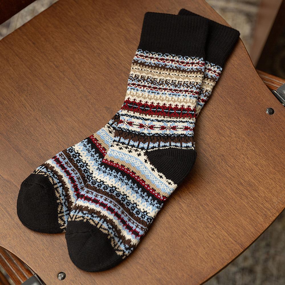 

Мужские осенне-зимние утолщенные теплые хлопковые носки с национальным ветровым тотемом, впитывающие пот и дезодорирующие 1 pair чёрный