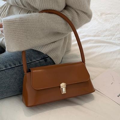 Textured Women's New Fashion Retro  Largecapacity Casual Solid Color Lock Portable Baguette Underarm Bag Women