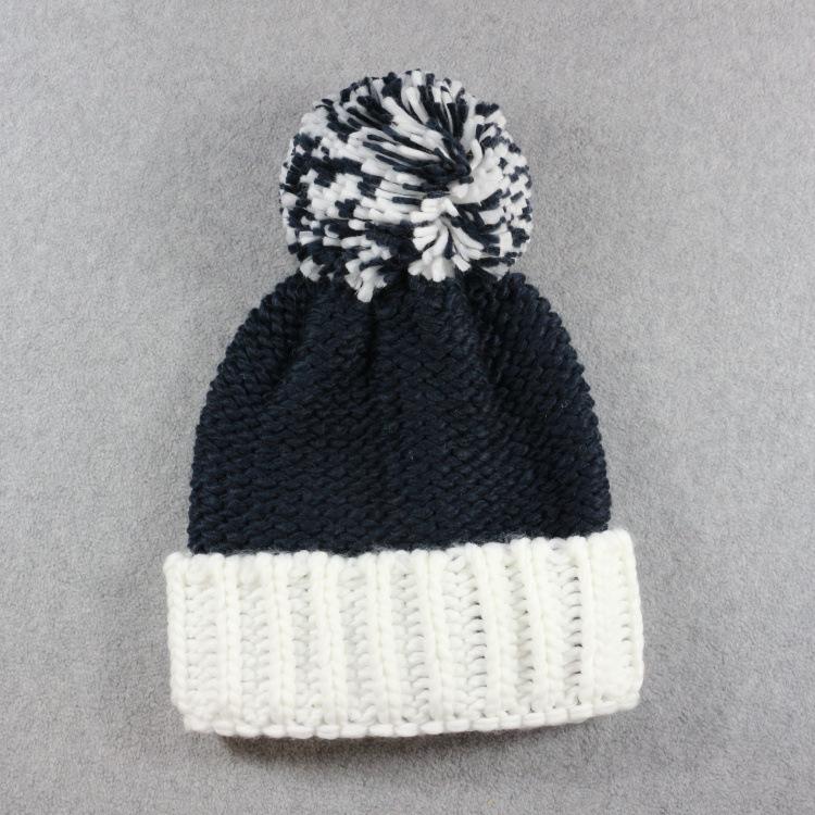 Winter versatile rough knitted with hairball knitted hat thickened warm couple wool hat unisex