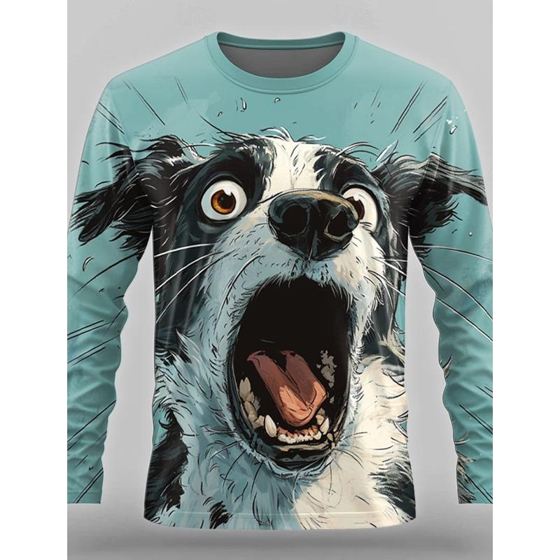 Spring and Autumn Round Neck 3D Cute Animal Printed Top Fashionable Casual Long Sleeved Men's T-shirts