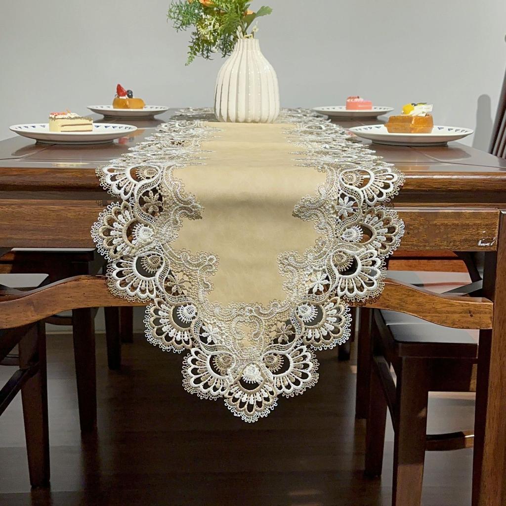 European Lace Table Flag Pu Waterproof And Oil-Proof, Solid Color Light Luxury Long Tablecloth Table Flag