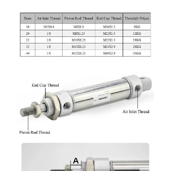 MA Pneumatic Air Cylinder Stainless Steel Mini Double Acting Single Rod 16/20/25/32/40 Bore 10~500mm Stroke MA32