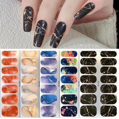 No Baking Lamp Waterproof Nail Wraps Full Cover Nail Stickers Firm And Not Easy To Fall Off 14 Nails/Set Multi Color Nail Patch