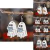 Creative Wooden Halloween Earrings With Ghost Design Ideal For Unique Fashion Enthusiasts