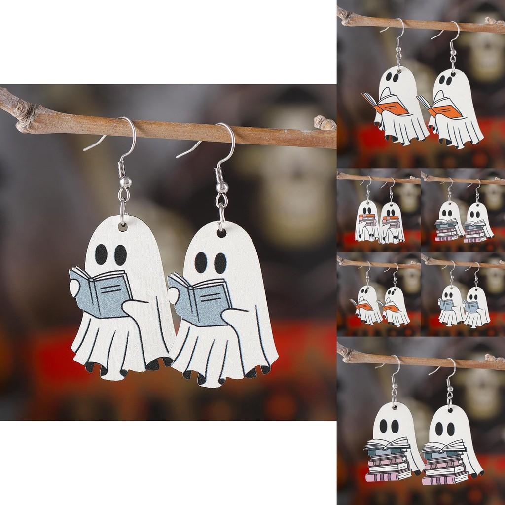 Creative Wooden Halloween Earrings With Ghost Design Ideal For Unique Fashion Enthusiasts
