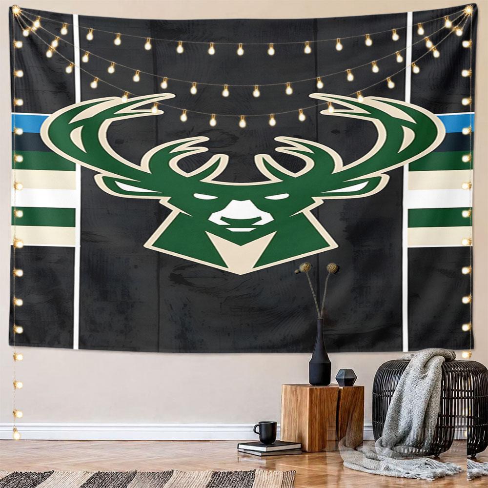 "Green Deer Logo On Dark Striped Background" Pattern Wall Hanging Tapestry Decorative Tapestry Home Decor for Bedroom and Living Room