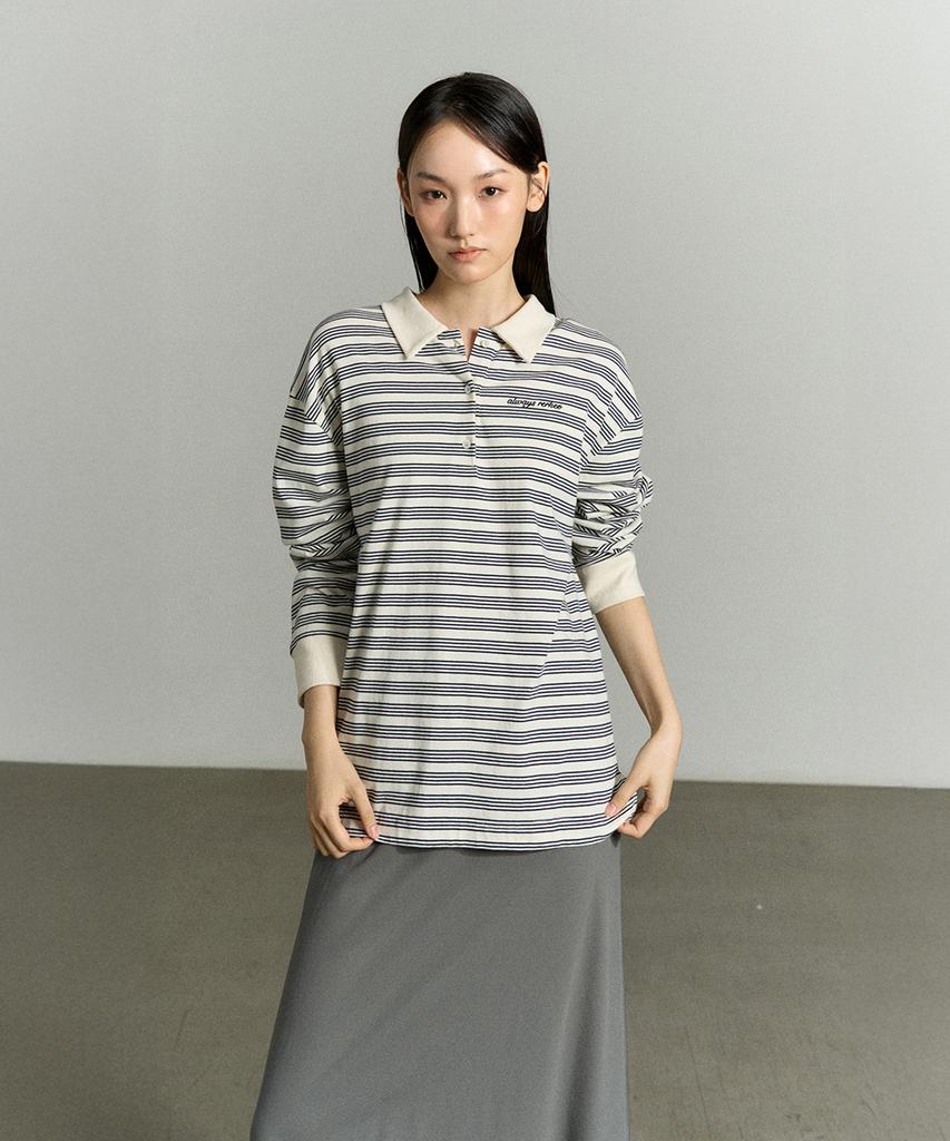 RE RHEE Rugby Striped Unisex Polo Shirt Ivory