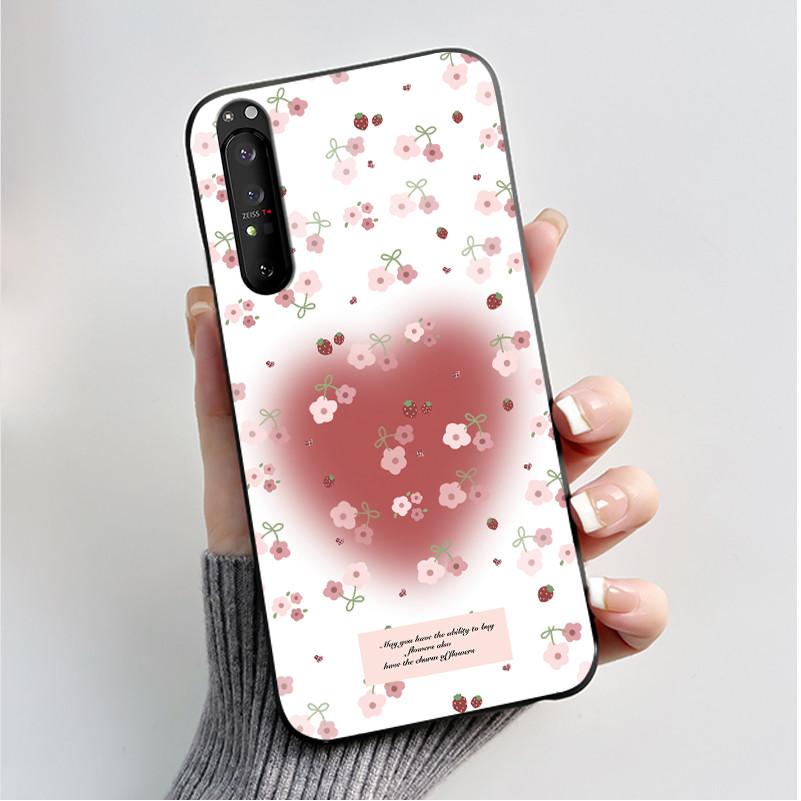 Hülle für Sony Xperia 1 II 1 III Luxus Mode Schmetterling Blume Schwarzes Silikon TPU Weiche Handyhülle für Sony 1II 1III Rückseite