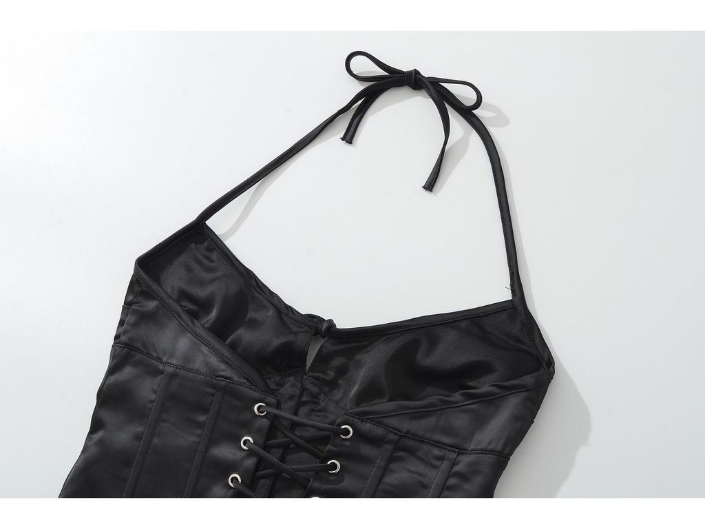European Satin Solid Color Halter Neck Camisole for Women – Adjustable Tie-Up Back, Sexy and Chic Design