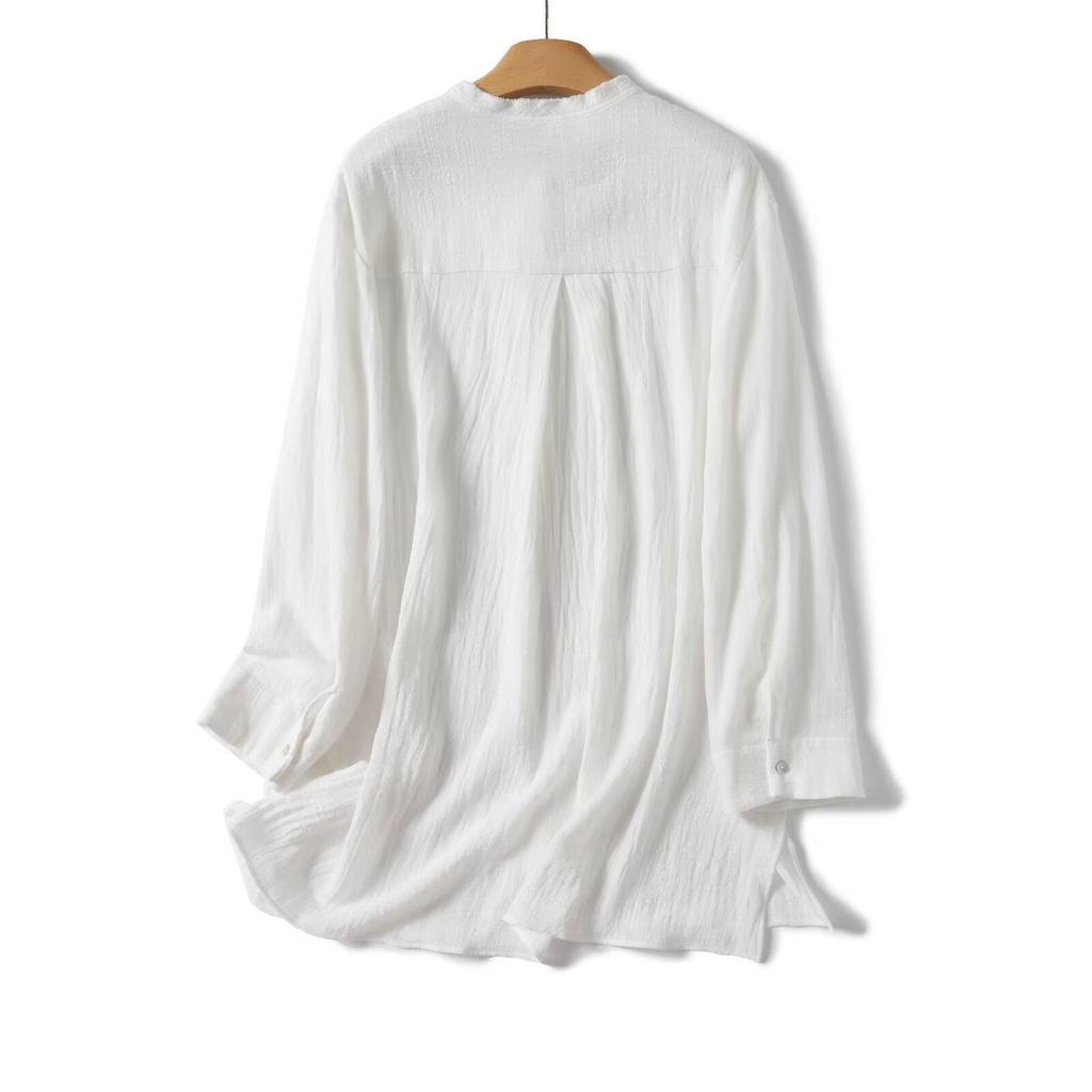 2025 Spring Women's Zen Linen White Long Sleeve Shirt