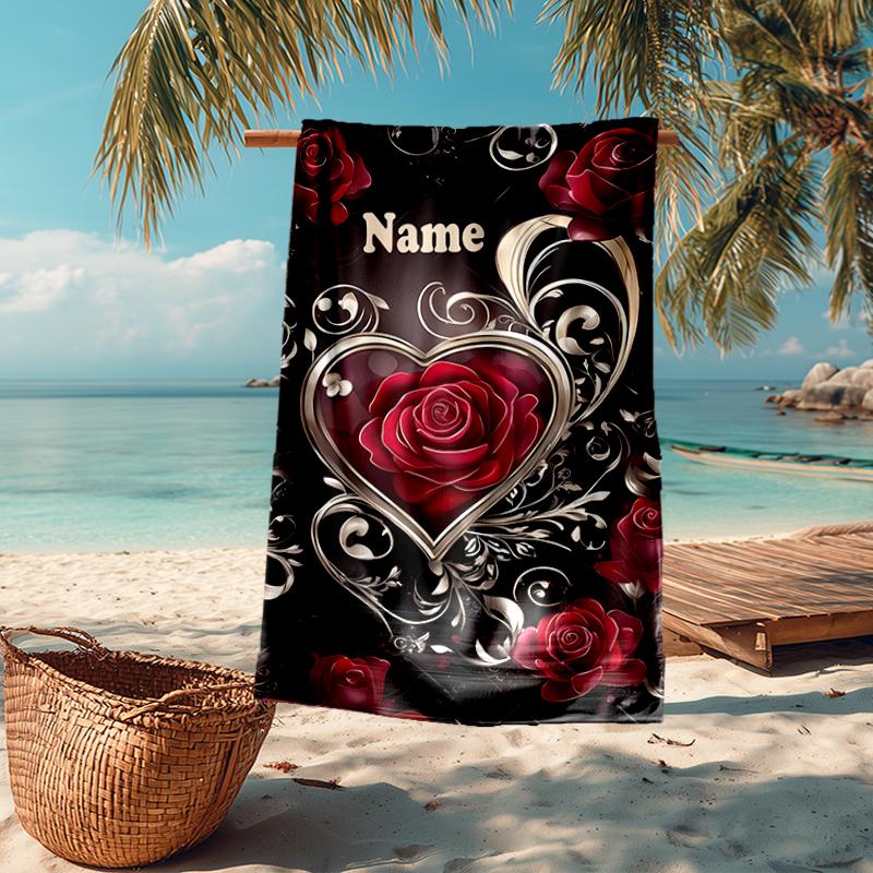 Custom Name Ultra-Soft Beach Towel with Love Theme,Ideal for Pool - Camping, Diving - Perfect Travel Essential, Vibrant Beach Towel.