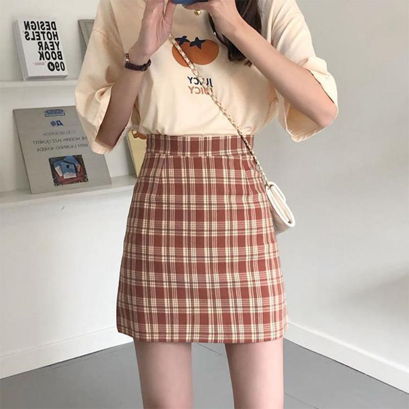 WTEMPO Brand Trendy Fashion Retro Plaid High Waist Skinny A Word Package Hip Skirt Half Body Skirt Female Student Skirts
