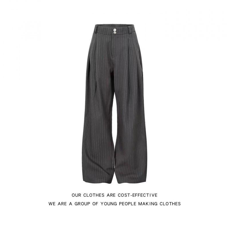 Mens American Vintage Striped Wide Leg Trousers Casual Straight Loose Fit Pants